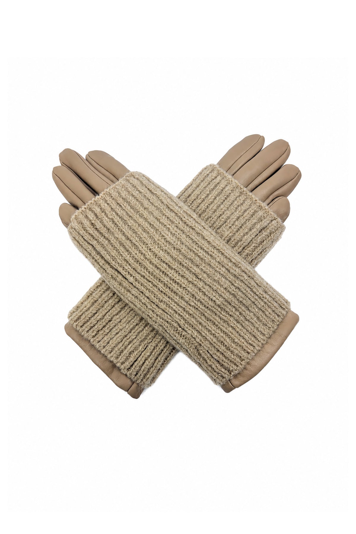 2-Piece Faux Leather Gloves & Removable Knitted Fingerless Gloves Set