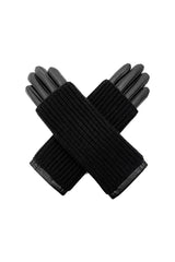 2-Piece Faux Leather Gloves & Removable Knitted Fingerless Gloves Set