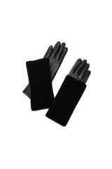 2-Piece Faux Leather Gloves & Removable Knitted Fingerless Gloves Set