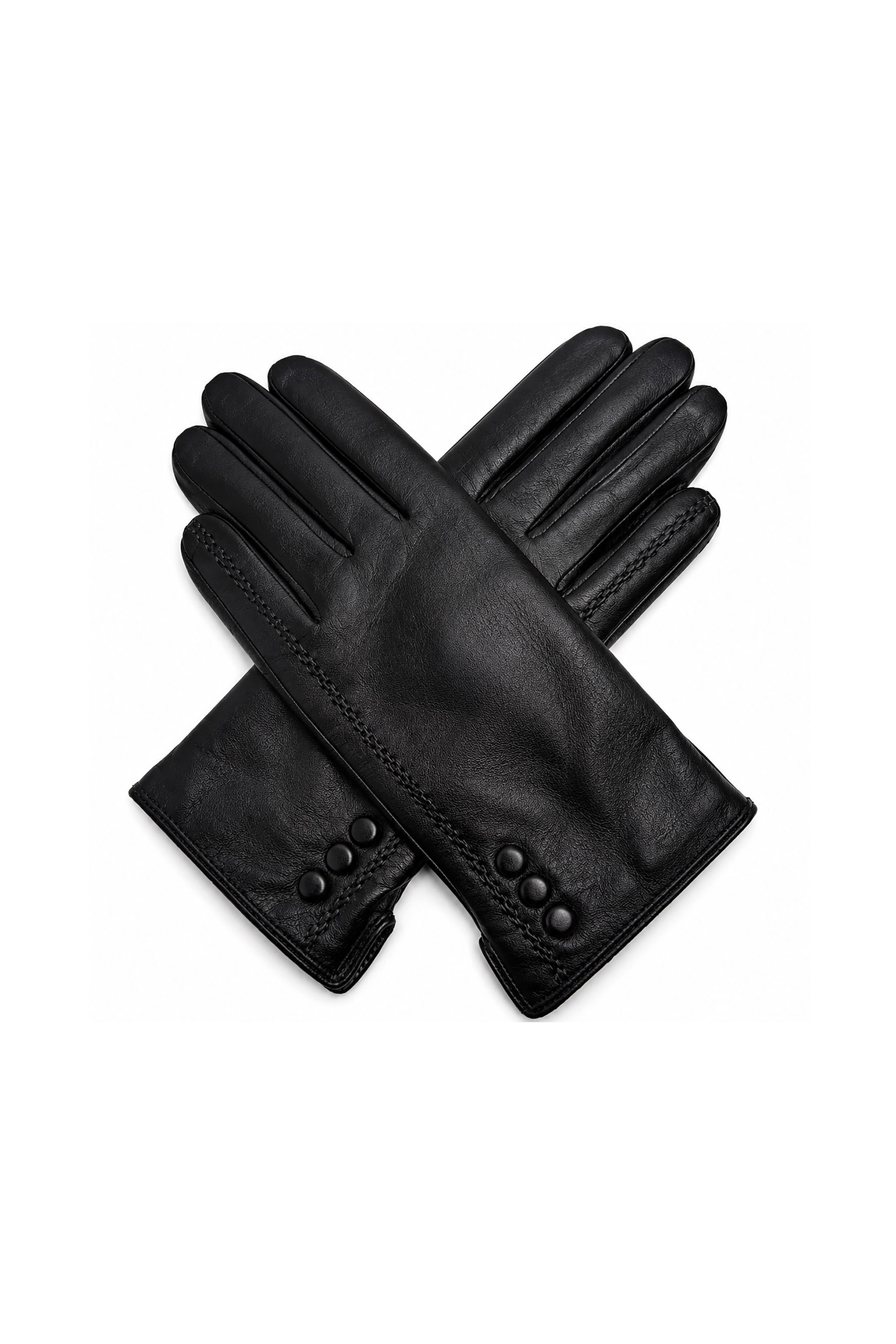 Unisex's Leather Touchscreen Gloves with Button Detail