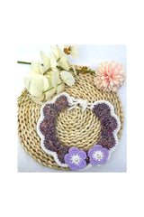 Crochet Pet Collar with Purple Flower Detail
