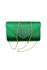Textured Envelope Clutch Bag with Gold Chain Strap