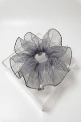 Pearl Organza Oversized Hair Scrunchie – Elegant Sheer Ponytail Holder With Box