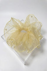 Pearl Organza Oversized Hair Scrunchie – Elegant Sheer Ponytail Holder With Box