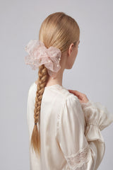 Pearl Organza Oversized Hair Scrunchie – Elegant Sheer Ponytail Holder With Box