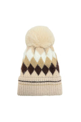 Colourful Diamond-Shaped Pom Pom Hat
