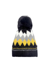 Colourful Diamond-Shaped Pom Pom Hat