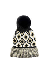 Classic Knitted Diamond Pattern Pom-Pom Hat