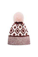Classic Knitted Diamond Pattern Pom-Pom Hat