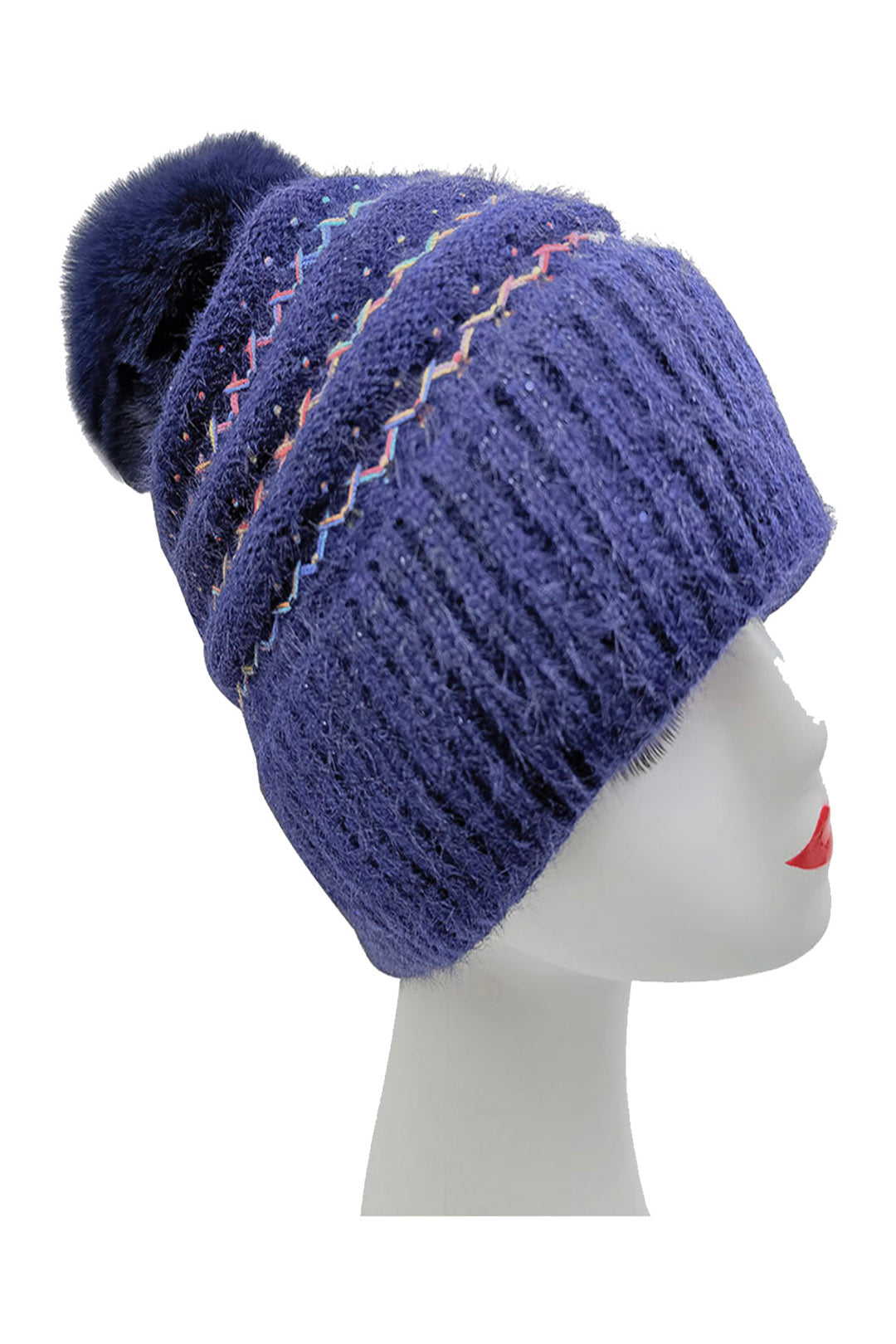 Pom Pom Hat with Colourful Cross Stitch Detail