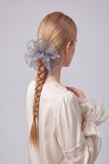 Pearl Organza Oversized Hair Scrunchie – Elegant Sheer Ponytail Holder With Box