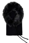 Women’s Faux Fur Trim Knitted Hood Scarf with Tie Fastening