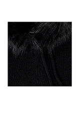 Women’s Faux Fur Trim Knitted Hood Scarf with Tie Fastening