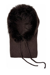 Women’s Faux Fur Trim Knitted Hood Scarf with Tie Fastening