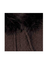 Women’s Faux Fur Trim Knitted Hood Scarf with Tie Fastening