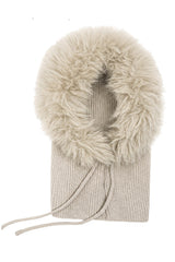 Women’s Faux Fur Trim Knitted Hood Scarf with Tie Fastening