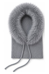 Women’s Faux Fur Trim Knitted Hood Scarf with Tie Fastening