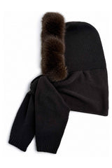 Women's Acrylic Blend Knitted Hooded Scarf with Faux Fur Trim