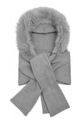 Women's Acrylic Blend Knitted Hooded Scarf with Faux Fur Trim
