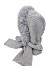 Women's Acrylic Blend Knitted Hooded Scarf with Faux Fur Trim