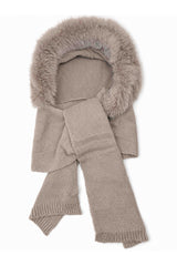 Women's Acrylic Blend Knitted Hooded Scarf with Faux Fur Trim