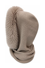 Women's Acrylic Blend Knitted Hooded Scarf with Faux Fur Trim