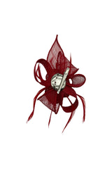 Small Sinamay Flower Fascinator with Feather Trim – Dual Wear Brooch & Hair Clip