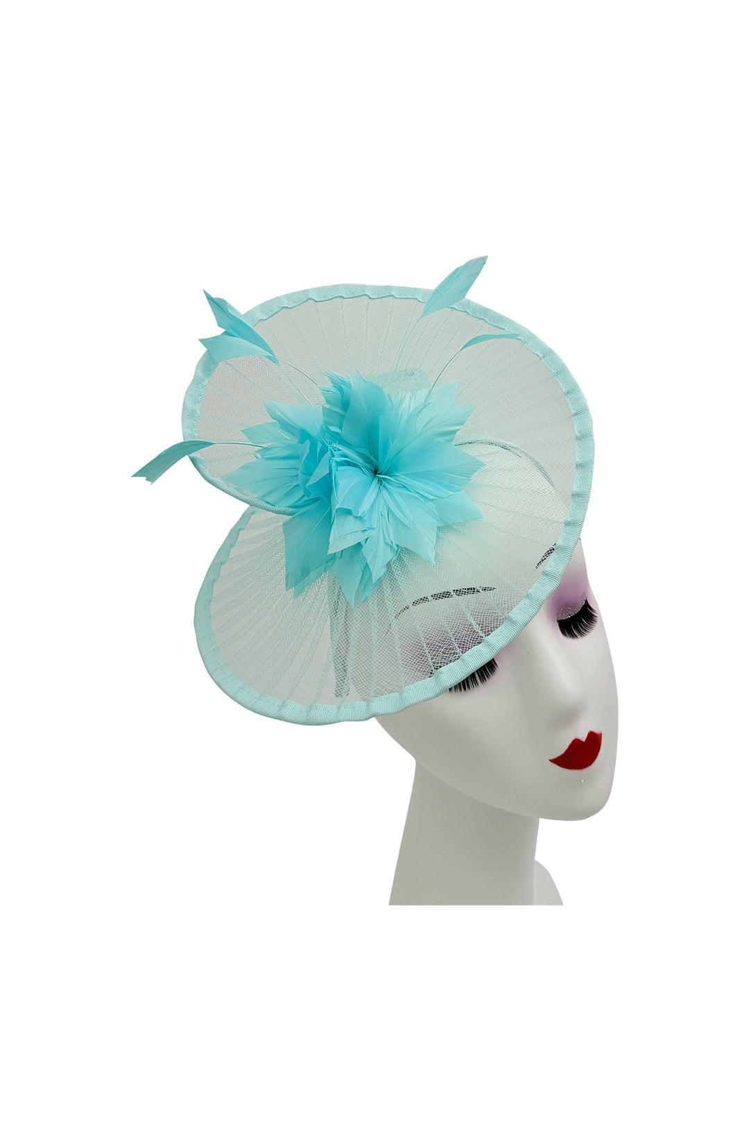 Classic Disc Fascinator with Feather Flower Detail BabyBlue