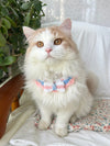 Handmade crochet pet collar scarf, pink blue cream bow bib