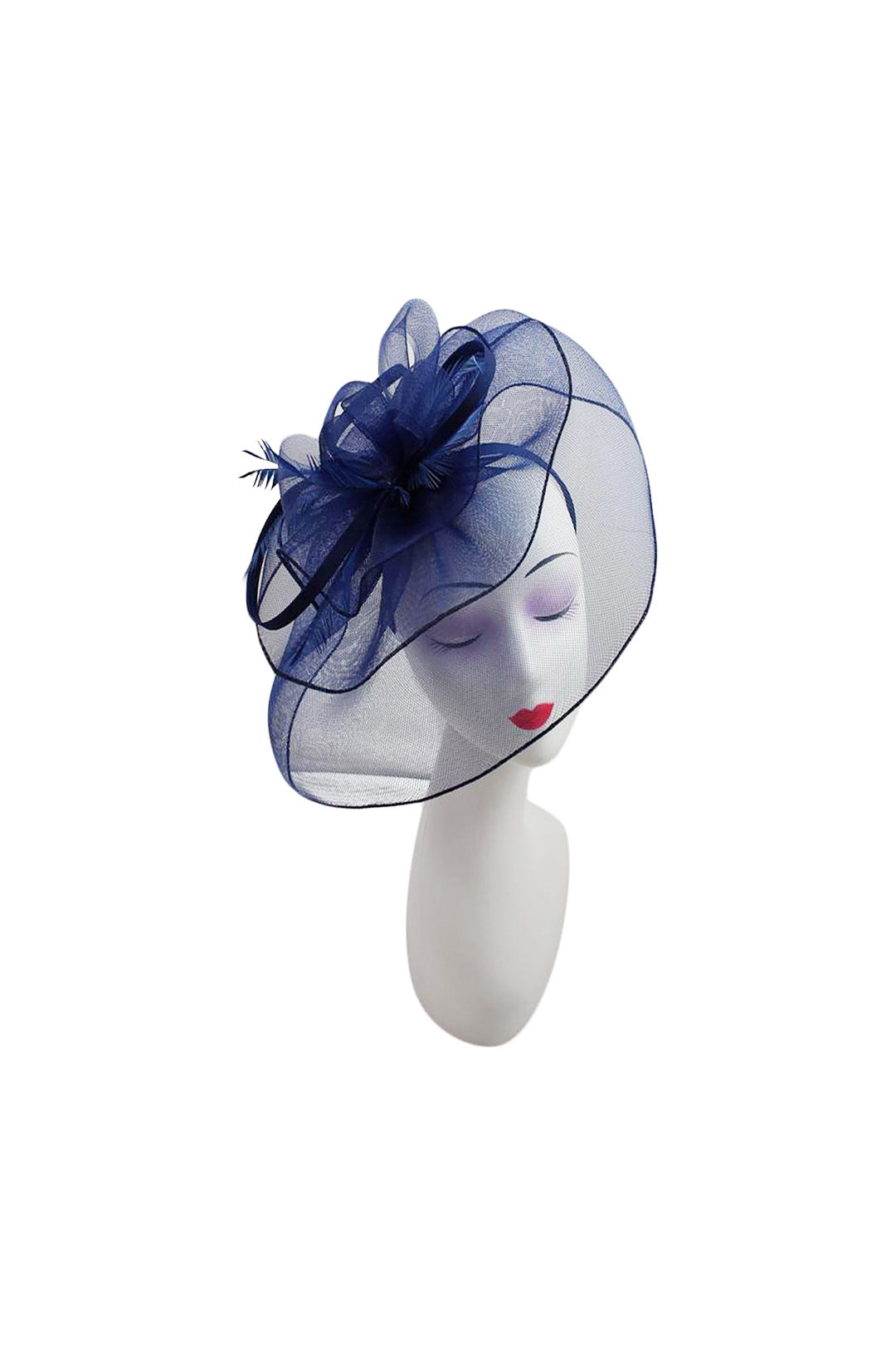 Curly Sinamay Fascinator with Feather Flower Navy