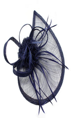 Gauze Teardrop Bass Fascinator with Flower and Curled Feathers