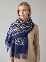 Embroidered Viscose Wool Blend Scarf