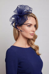 Double Flower Gauze Feather Fascinator Headband