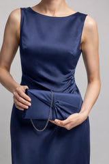 Luxury Satin Twist Knot Evening Clutch Bag with Detachable Chain