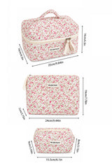 3 Piece Floral Travel Makeup & Toiletry Bag Set for Women