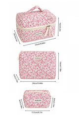 3 Piece Floral Travel Makeup & Toiletry Bag Set for Women
