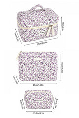 3 Piece Floral Travel Makeup & Toiletry Bag Set for Women