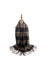 Soft Wool BlendClassic Check Pattern Scarf Fringed Ends