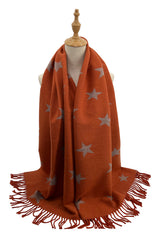Reversible Wool-Blend Scarf – Star Print with Tassel Trim
