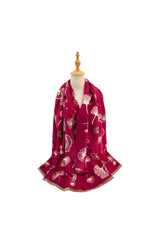 Ginkgo Leaf Pattern Reversible Scarf – Soft Touch, Fringed Design