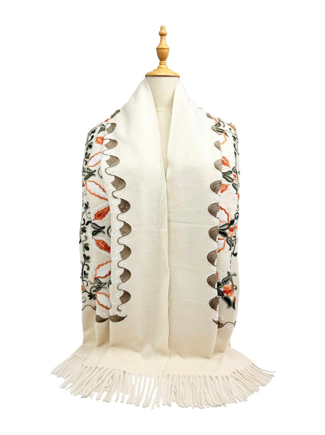 Embroidered Viscose Wool Blend Scarf