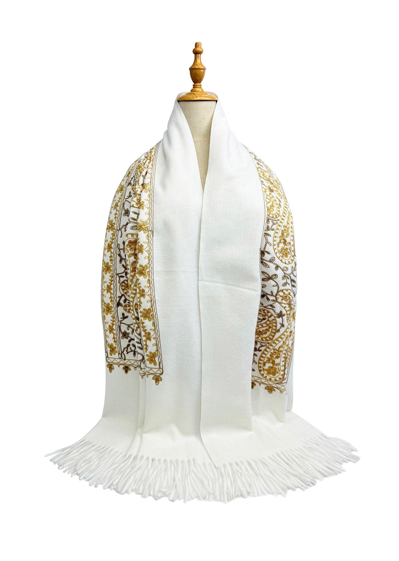 Embroidered Viscose Wool Blend Scarf