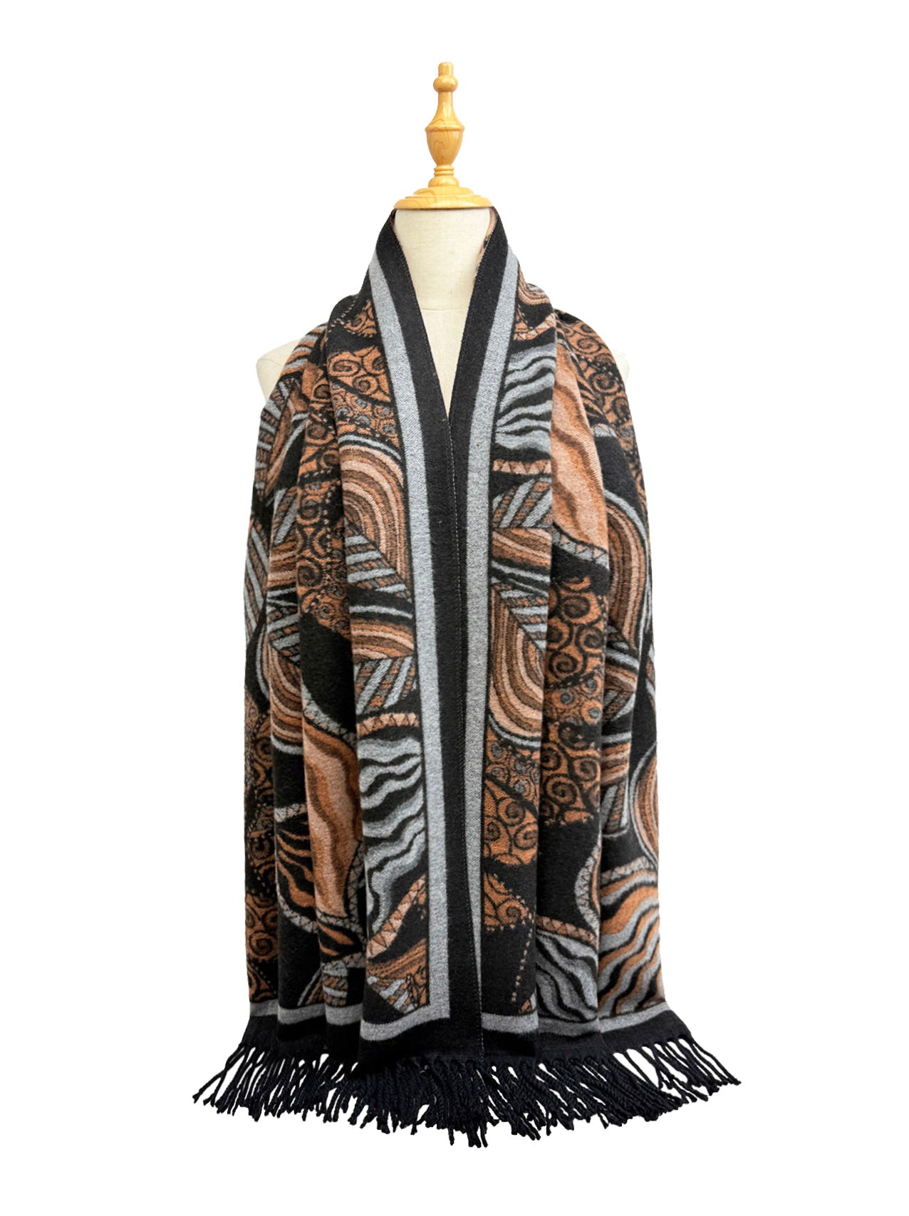 Assorted Leaves Printing Scarf with Tassels