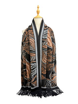 Assorted Leaves Printing Scarf with Tassels