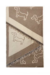 Women’s Dachshund Sausage Dog Print Scarf with Fringed Trim