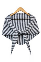 Striped Wool Blend Knitted Triangle Scarf Shawl