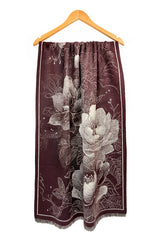 Women’s Botanical Floral Reversible Scarf with Fringed Trim
