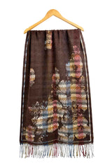 Women's Reversible Floral Check Print Multicolour Fringed Scarf