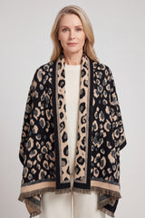 Women's Reversible Leopard Print Fringed Scarf Wrap