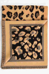 Women's Reversible Leopard Print Fringed Scarf Wrap